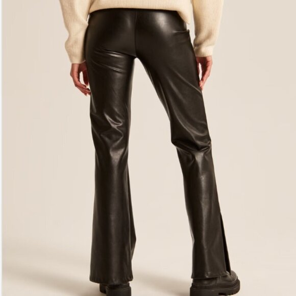 Abercrombie & Fitch Split-Hem Vegan Leather Slim Flare Pant Black - Picture 2 of 4